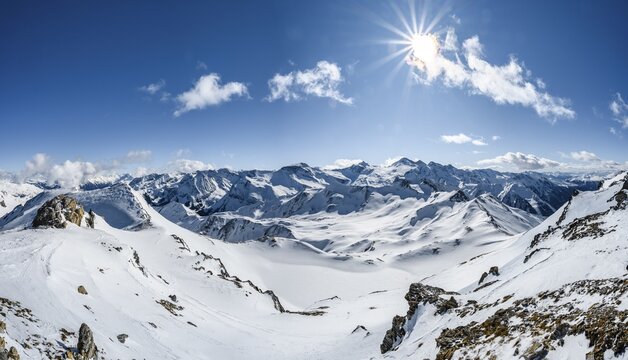 View from the Geierjoch to the Olperer and Zillertaler Alps, Wattentaler Lizum, Tuxer Alps, Tyrol, Austria