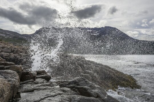 Blowhole on the coast, island of Senja, Troms, Norway