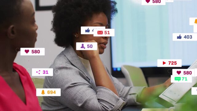 Presenter scanning report in business meeting, sparking icons rising and hiding view for review