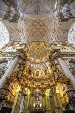 Cathedral, chancel, gilded, ceiling decorated with stucco, Catedral de Granada, Granada, Andalusia