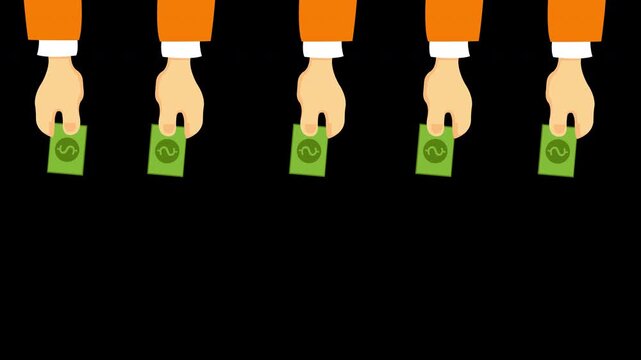 Cash Payment Hand Gesture Animation Loop Business Transaction Concept with Alpha Channel