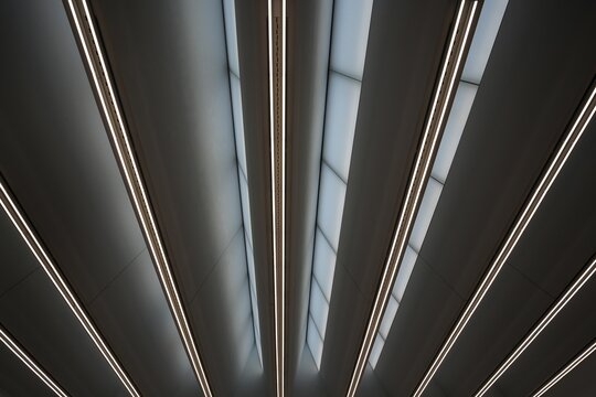 Fluorescent tubes in the K&uuml;ppersm&uuml;hle Museum, abbreviated MKM, Inner Harbour, Duisburg, North Rhine-Westphalia, Germany