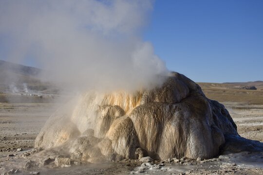 Steaming sinter terrace, El Tatio Geyser Field, Regi&oacute;n de Antofagasta, Chile, South America