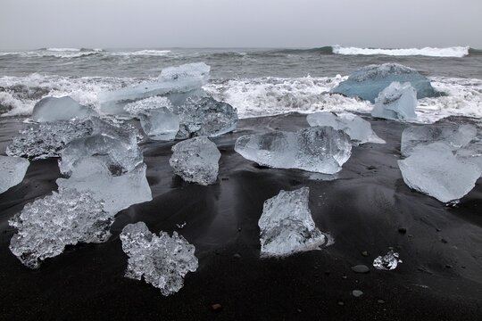 Ice floes on the Jokulsarlon lava beach, Iceland