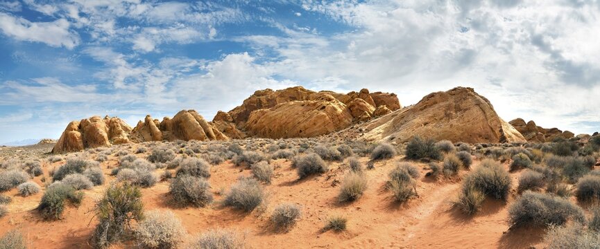 Rainbow Vista, red orange sandstone rocks, Mojave Desert, Valley of Fire State Park, Nevada, USA