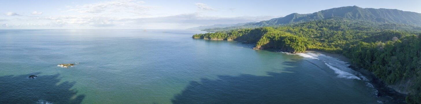 Aerial view, ocean and coast with rainforest, Playa Ventanas, Puntarenas province, Costa Rica