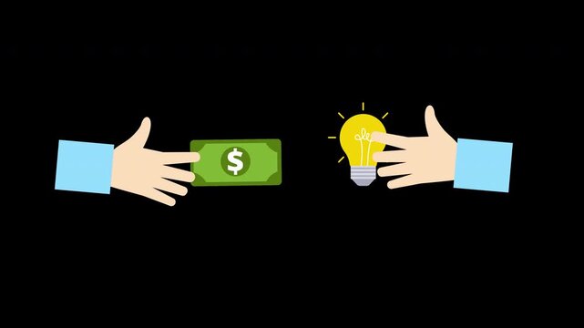 Money Exchange for Bright Idea Creative Investment Animation Loop with Alpha Channel