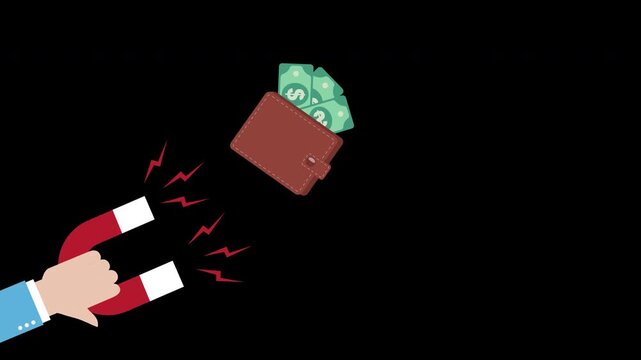 Magnet Attracting Wallet Cash Financial Attraction Animation Loop with Alpha Channel