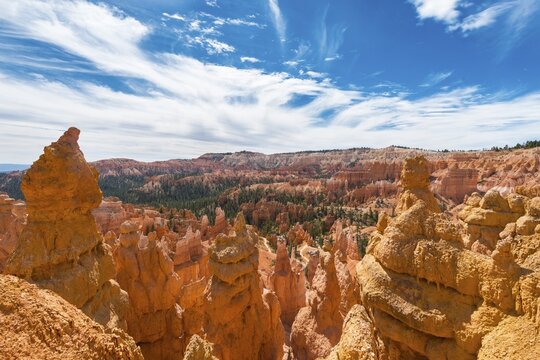 Rocky landscape with fairy chimneys, erosion forms, Bryce Canyon National Park, Navajo Trail, Utah, USA