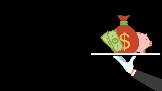 Savings Bag and Piggy Bank Financial Security Animation Loop with Alpha Channel