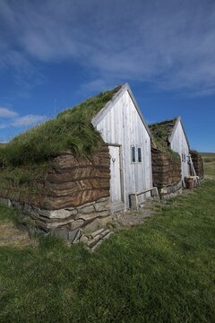 Horse stable and tool shed in original peat construction, L&yacute;tingssta&eth;ir, North Iceland, Iceland