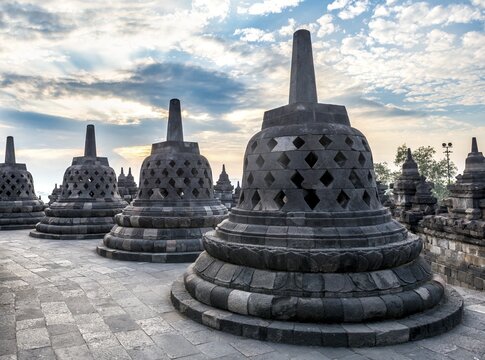 Temple complex Borobudur, Stupas, Borobudur, Yogyakarta, Java, Indonesia