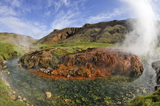 Colourful hot spring, Hengill geothermal area, Hverager&eth;i, Iceland, Atlantic Ocean