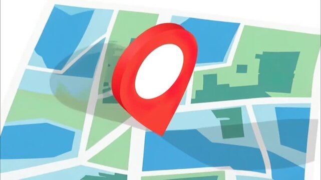 Red Pin on Fragmented Map Sections.