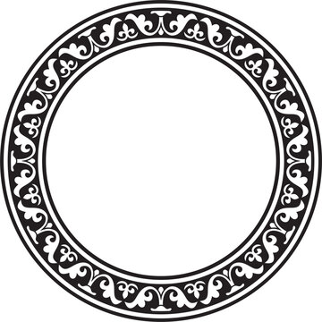 Vector black monochrome stencil round classic byzantine ornament. Circle, ring, border, Ancient Greece, Eastern Roman Empire frame. Decoration of the Russian Orthodox Church