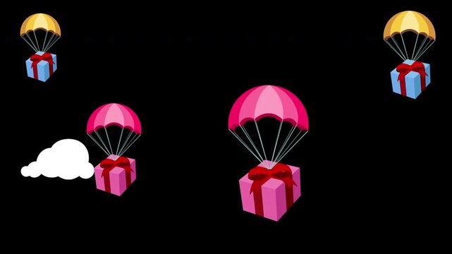 Parachute Gift Delivery Animation Loop for Surprise Promotion with Alpha Channel
