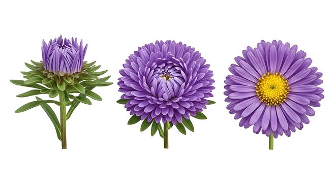 Purple aster flowers clipart set botanical illustration for design projects