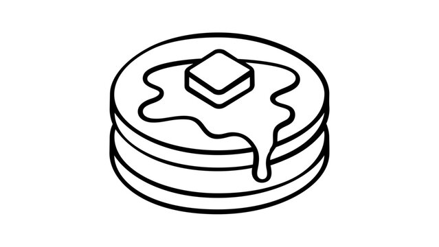 Minimalist stack of pancakes with melting butter and syrup vector icon illustration, delicious breakfast food line art design for bakery menus, cafes, and culinary projects, AI-generated.