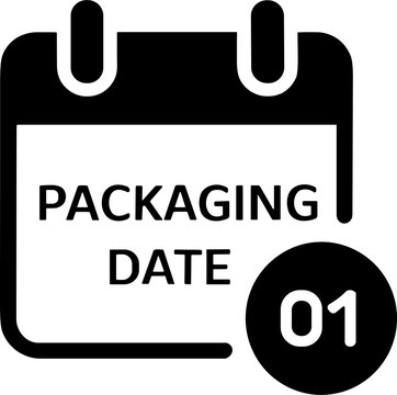 Black silhouette packaging date calendar vector illustration with bold text and number icon for product label, manufacturing, inventory design