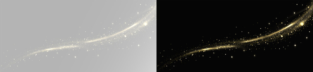 Abstract magic golden light wave with glowing dust particles png © Alehandro