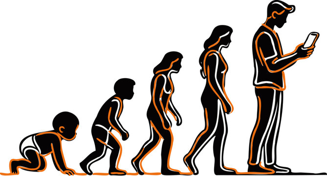 Evolution of Man to Smartphone User Bold Silhouette
