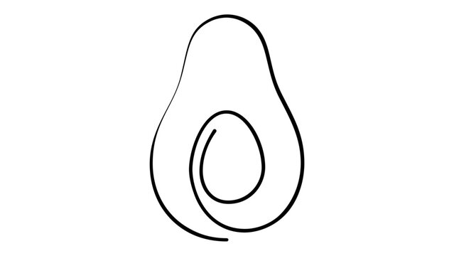 Minimalist avocado line art vector icon. Simple black and white illustration of a halved avocado with a pit. Scalable flat design for healthy food, vegan diet, and organic fruit branding.