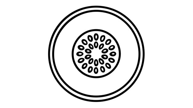 Minimalist mango fruit slice vector icon illustration. High-quality black and white line art graphic of a fresh tropical mango cross-section. Scalable flat design for food and health projects.