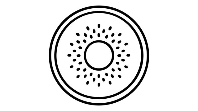 Minimalist Kiwi Fruit Slice Vector Icon Illustration. Clean Black and White Line Art Showing a Fresh Tropical Fruit Cross-Section with Seeds and Core. Scalable Flat Design for Healthy Food Apps.