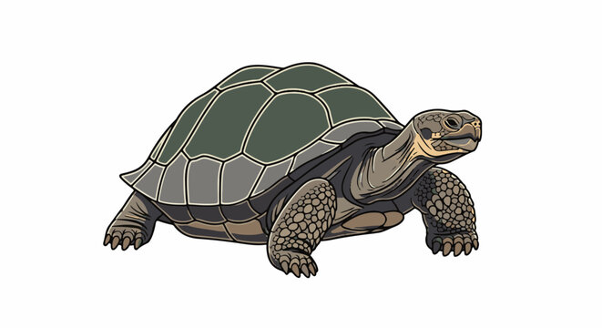 A stylized illustration of a tortoise with a textured shell and skin