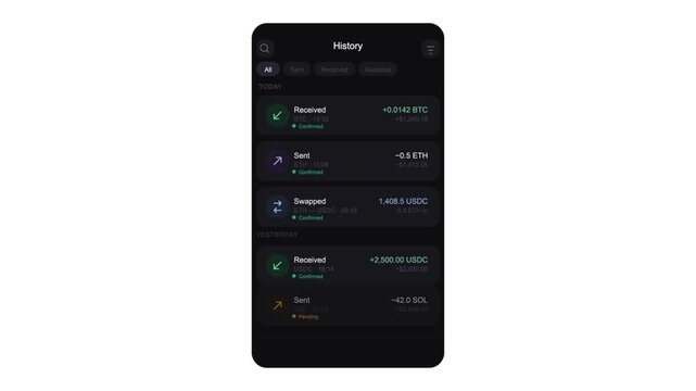 Transaction History UI Animation, Financial Activity Timeline Interface, Fintech Mobile App Motion Graphics