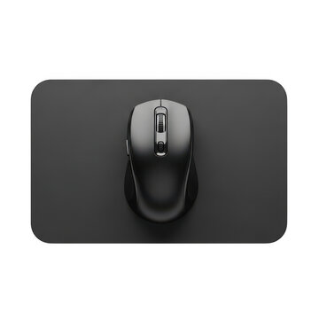 Black wireless mouse with sleek ergonomic design on a matching mousepad