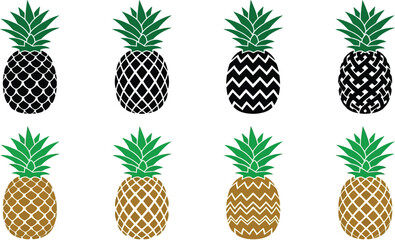 Obraz premium Stylized Pineapple Vector Icon Set with Geometric Patterns