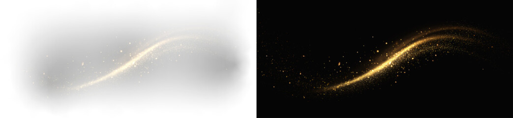 Gold wave effect with glitter sparkles and bokeh on transparent background png © Alehandro