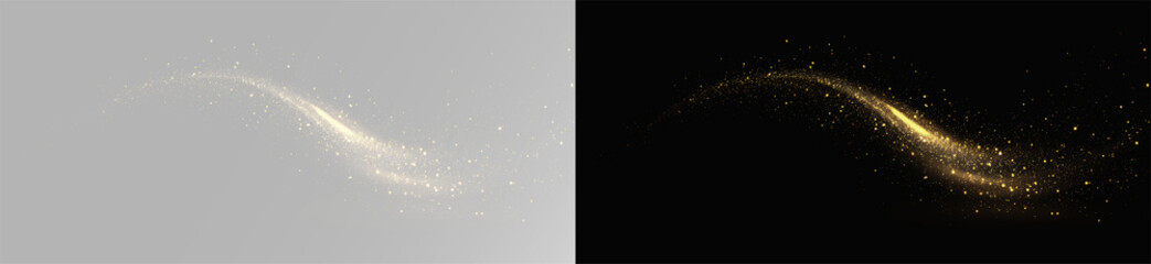 Abstract magic golden light trail with glowing dust particles and glitter sparkles PNG © Alehandro