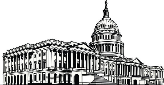 United States Capitol building illustration, Washington DC federal landmark vector