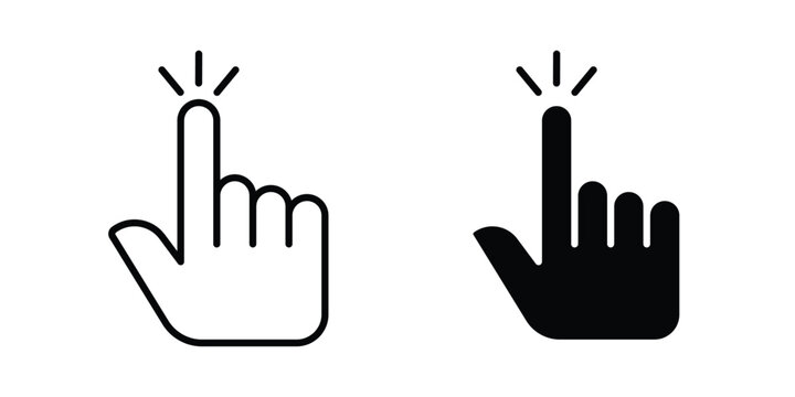 Click Hand icon outline style. Black solid silhouette style icons