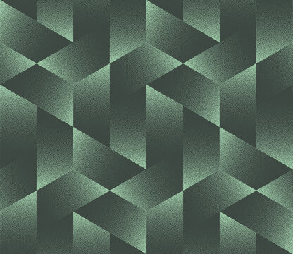 Vector abstract vector background with sage green hexagon chevron grid. Seamless pattern with grainy textured dots and gradient colour. Futuristic tech wallpaper for digital, cyber and material design