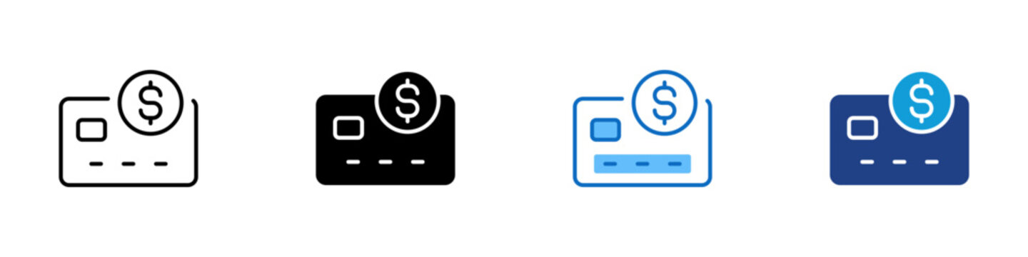 Card Payment Multiple Style Icon Design Vector - Credit card with dollar symbol representing digital payment, transaction processing, and financial access