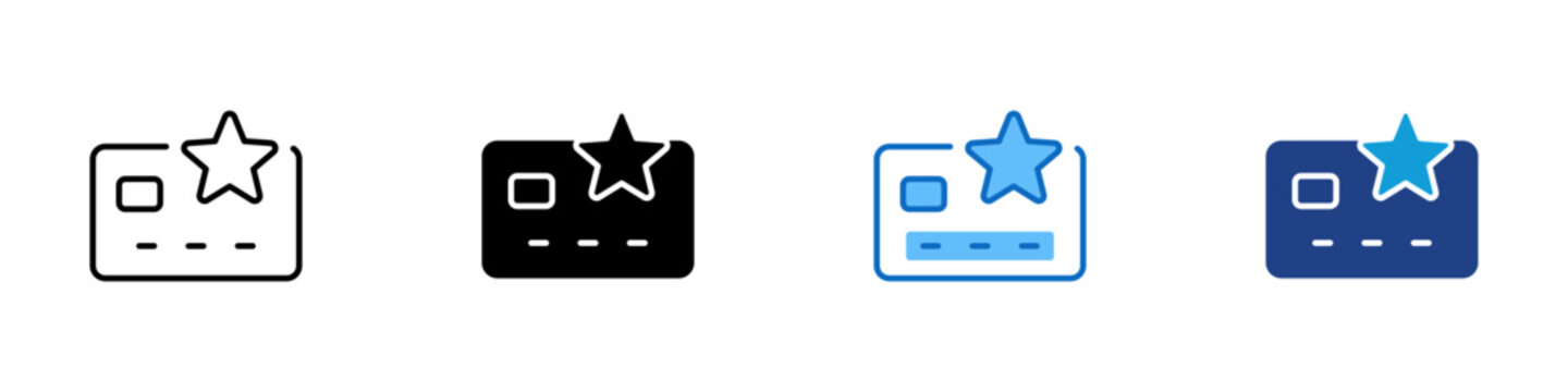 Premium Card Multiple Style Icon Design Vector - Credit card with star badge representing loyalty rewards, premium membership, and exclusive payment benefits