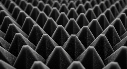 Fototapeta premium Acoustic foam panel with pyramid texture. Soundproofing material for recording studio wall. Noise insulation and sound absorption technology for professional music production environment.