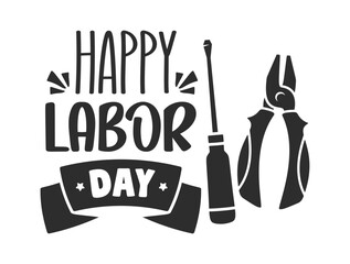 Obraz premium Labor Day Badge With Tools Lettering