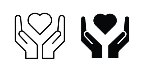 Obraz premium Heart in hand icon outline style. Black solid silhouette style icons