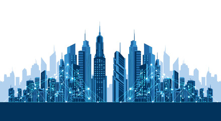 Obraz premium A modern illustration depicting a connected cityscape, suggesting technological advancement, innovation, and seamless networks. Ideal for marketing, t