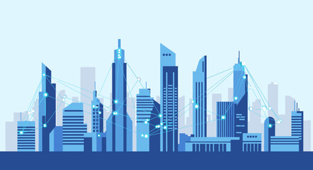 Obraz premium Modern illustration depicting a connected cityscape, symbolizing growth, innovation, and a thriving business network. Ideal for marketing materials or