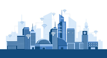 Fototapeta premium Modern, clean illustration depicting a cityscape with a Wi-Fi signal, evoking connectivity, innovation, and technological advancement for business and