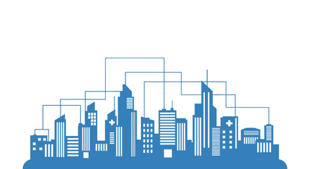 Obraz premium A clean, modern icon of a blue skyscraper conveys growth, stability, and progress. Perfect for business presentations, websites, and marketing materia