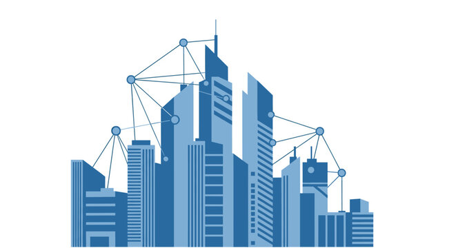 A clean, modern vector illustration of a blue skyscraper against a white background. Ideal for conveying professionalism, stability, and urban develop
