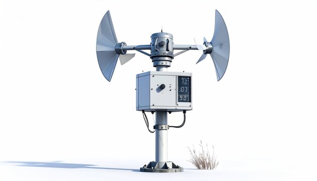 Futuristic Weather Station with Antennae on White Background.