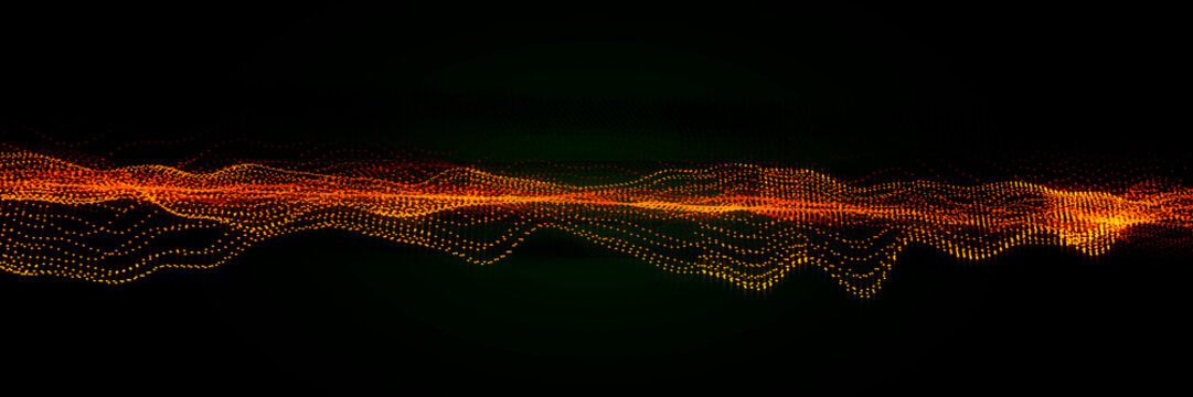 Abstract glowing orange particles forming a wavy line on a dark background