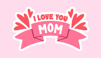 Obraz premium Mom Love Banner With Hearts Cartoon